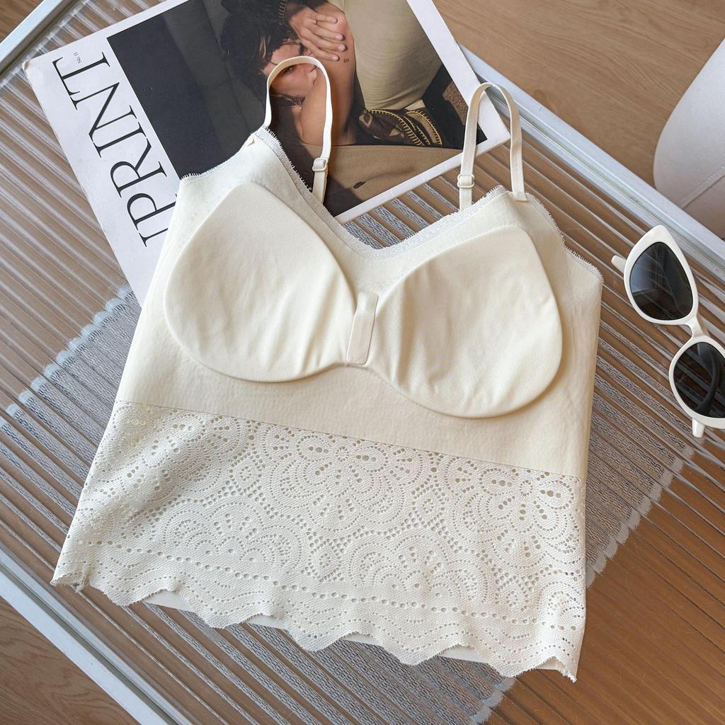 Women's Lace Camisole with Chest Pads - Sexy Backless V-Neck Bandeau Top
