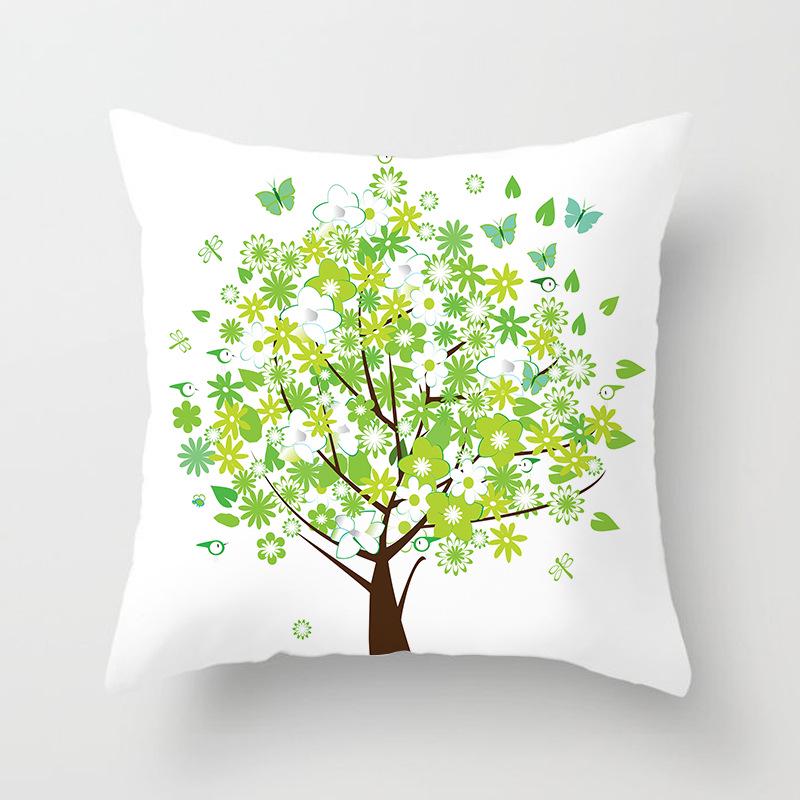 Painted Tree Digital Printed Peach Skin Square Pillow Cushion Cover Home Furnishings
