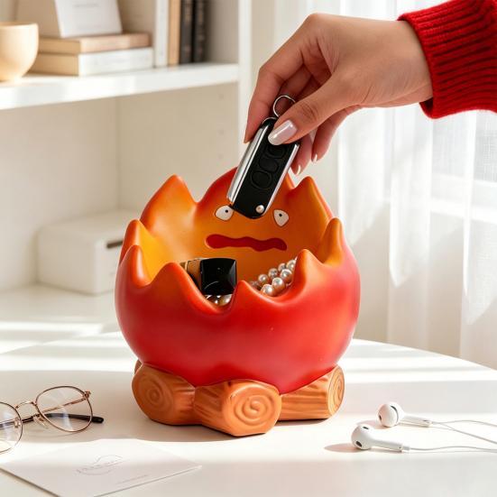 Key Storage Figurine, Flame Shape Vinyl Ornament, Large Capacity Desktop Display Holder for Lipstick Keys Glasses