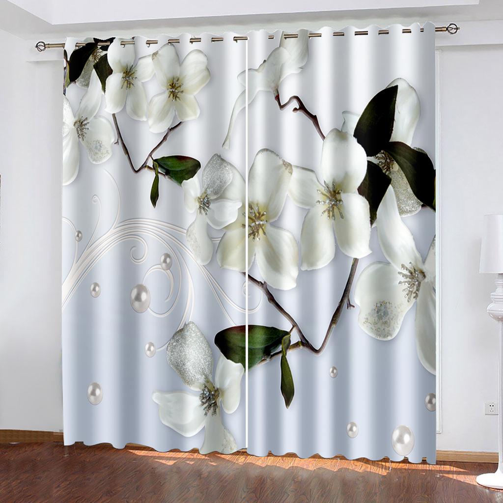 3D Simple Wind Blue Flower Curtains Aestheticism Flower Curtains 2 Panel Living Room Bedroom Study Kids Room Decor Curtains