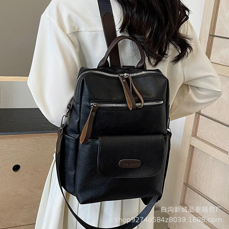 Fashionable retro explosive soft surface commuter bag women's bag 2025 new trendy temperament explosive backpack