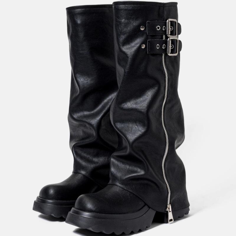 Spice Girl Thick-soled Piled Pants Tube Boots Women's 2025 New Small Man But Knee Boots Side Zipper Tall Knight Boots