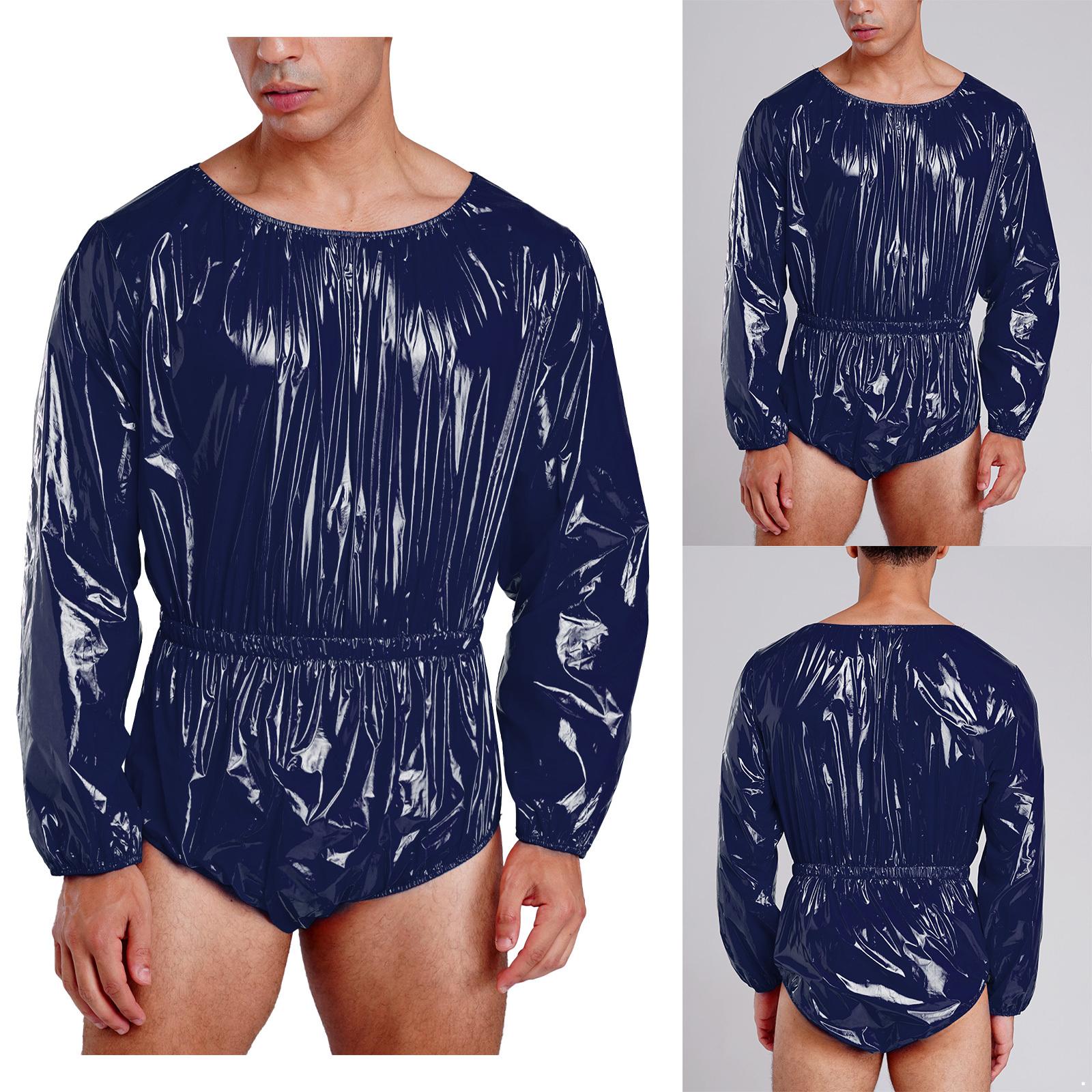 Wasserdichter Einteiler für Herren, Langarm, Elastische Taille, Knopfleiste im Schritt, Adaptiver Body für besondere Bedürfnisse, Inkontinenzpflege XL navy blau