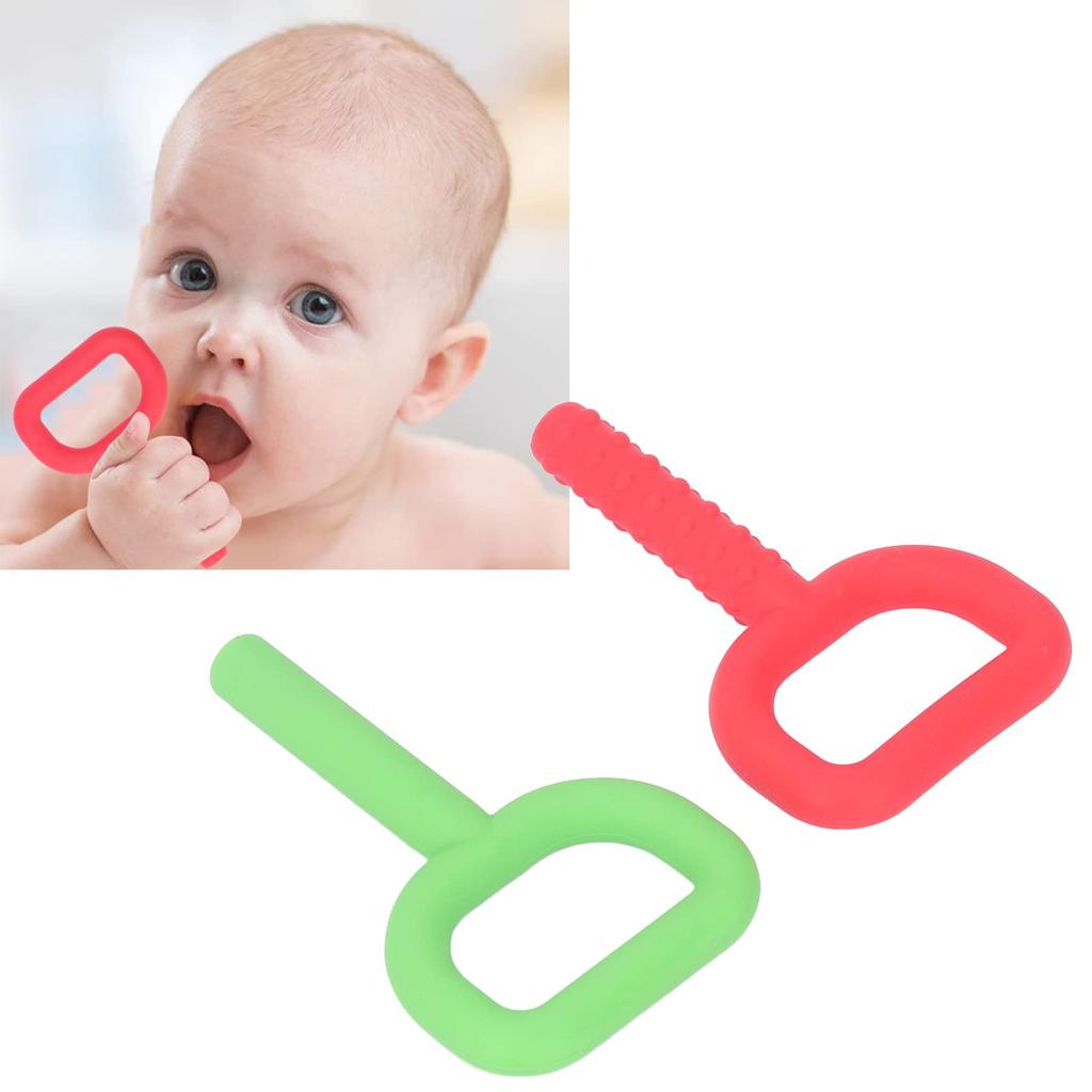 2 Handheld Chew Chewable Silicone Sensory Teething Toys for Encourages Chewing and Lower Back Suitable for Ages Year Toys, D-Shaped Babies, Function,