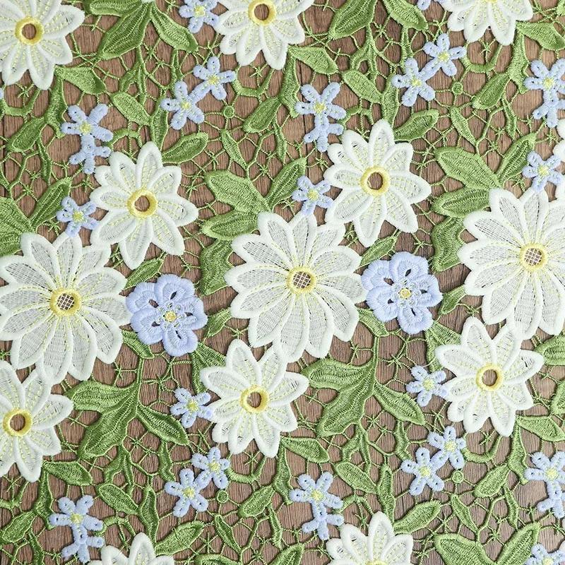 50*132Cm Water-Soluble Lace 3D Embroidery Hollow Fabric Green Flower Wedding Dress Skirt Curtain Clothes Tablecloth Diy Sewing