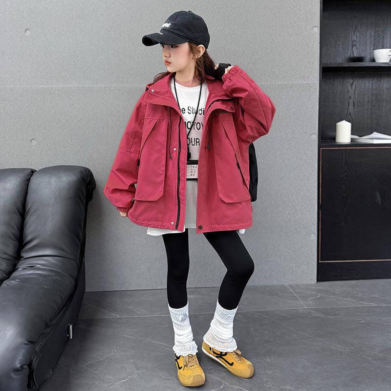 Девичья ветрозащитная водонепроницаемая куртка-ветровка на флисовой подкладке для осени и зимы 130 cm