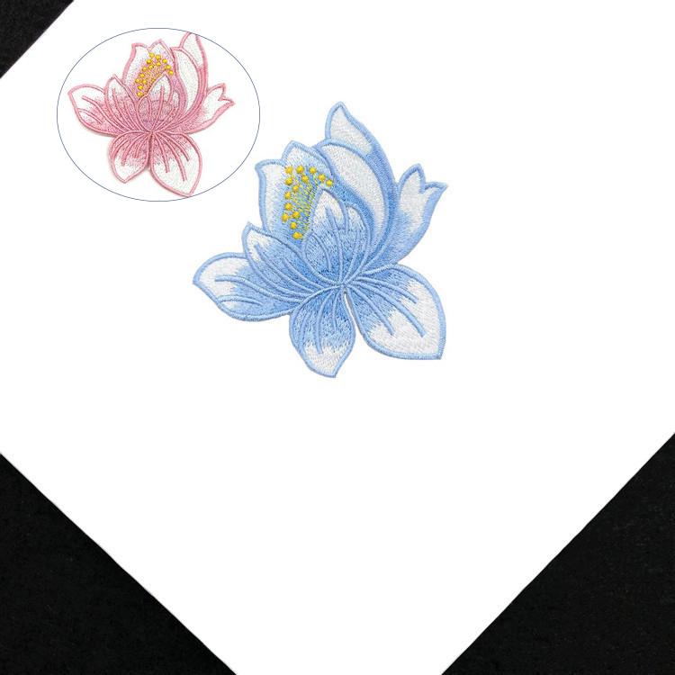 Custom Flowers 3 PCS Lotus Flower Embroidered Iron Clothes Patchwork Sticker Clothing DIY Stripes On Patches for Applique Badge