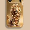 Funda de Cristal para Teléfono con Patrón de León Dorado Pintura Metálica Dorada para iPhone 17 11 12 13 14 15 16 Pro Max 15 Plus 17Air 16E Cubierta
