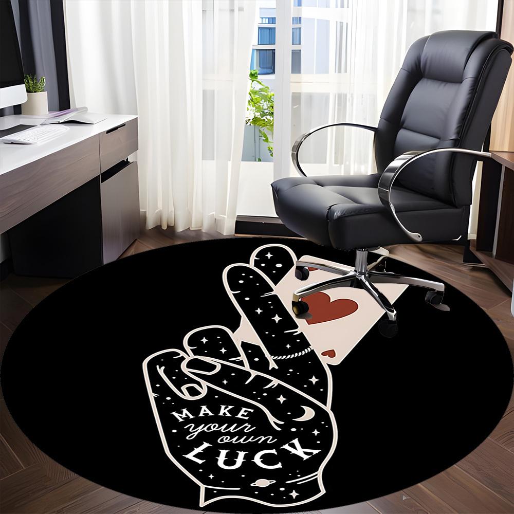 1pc Luck Card Office Round Area Rug,  Mat Suitable For Office, Under Office Chairs Bedroom Living Room Home Decor, Room Deco