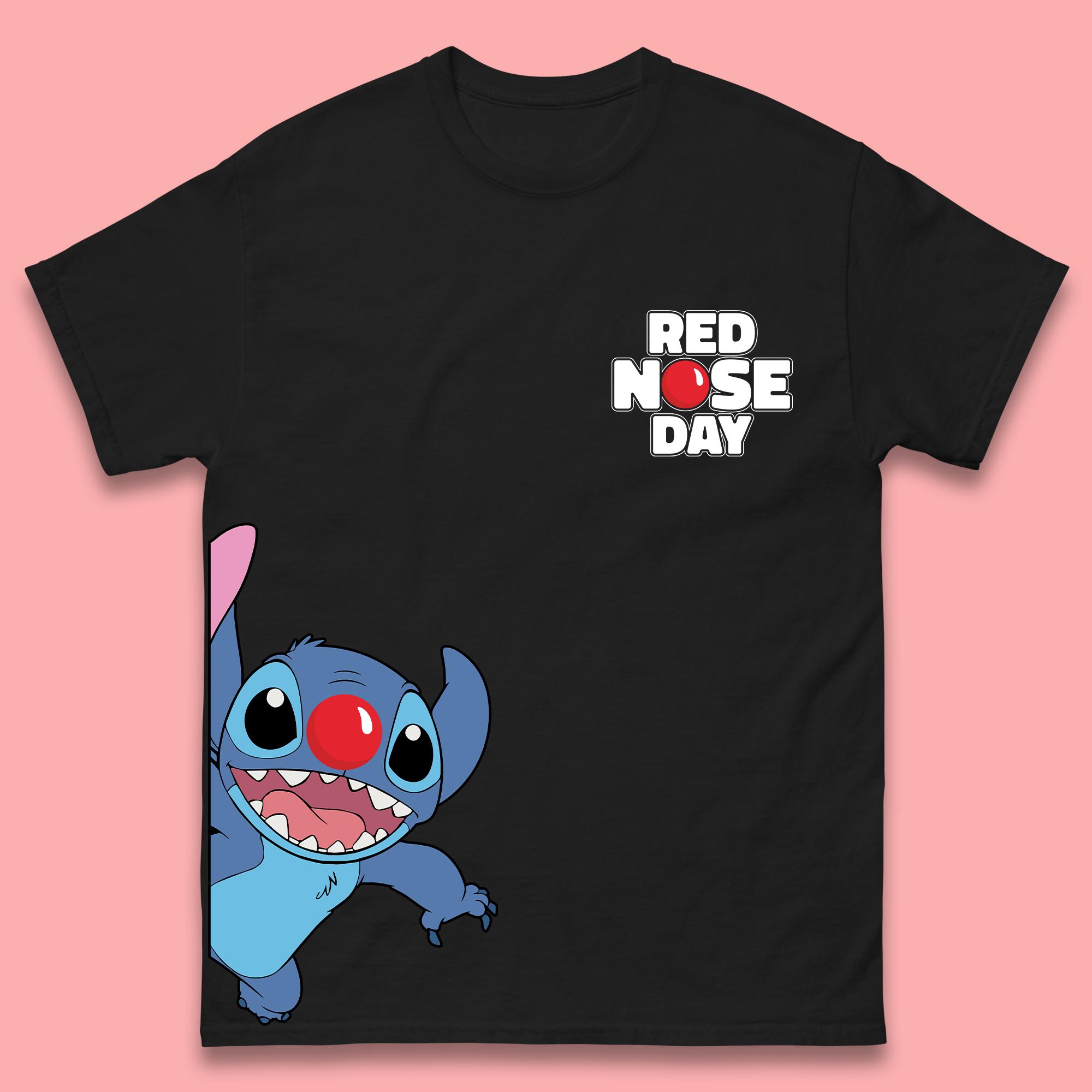 Red Nose Day Peeking Disney Stitch Mens T-Shirt Womens Tops Tees S