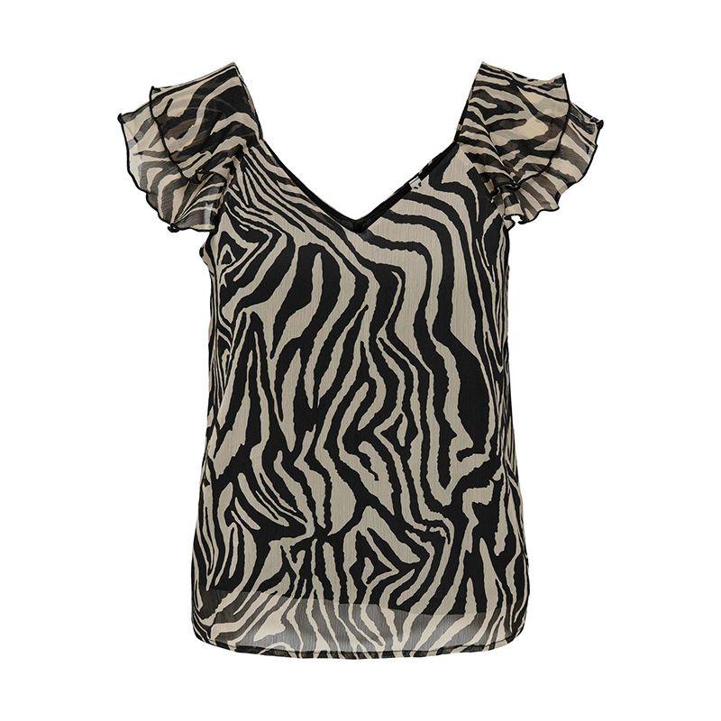 Schwarzes Zebra-Top mit Rüschenärmeln für Damen – ONLY