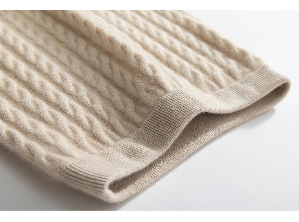 Cashmere Women's High-End Cable Knit Round Neck Sweater & High Waist Skirt Set