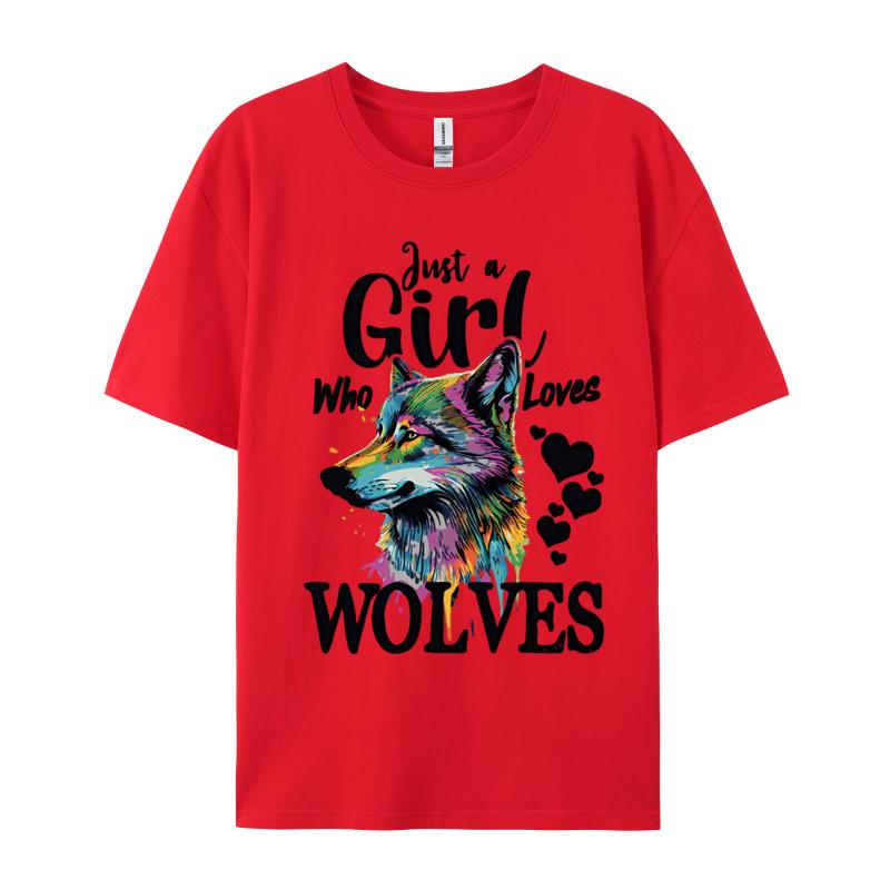 Just A Girl Who Loves Wolves Wolf Lover TShirt Funny Retro Tshirt New Design Unisexs Tshirts Cotton Tops Tees Design S