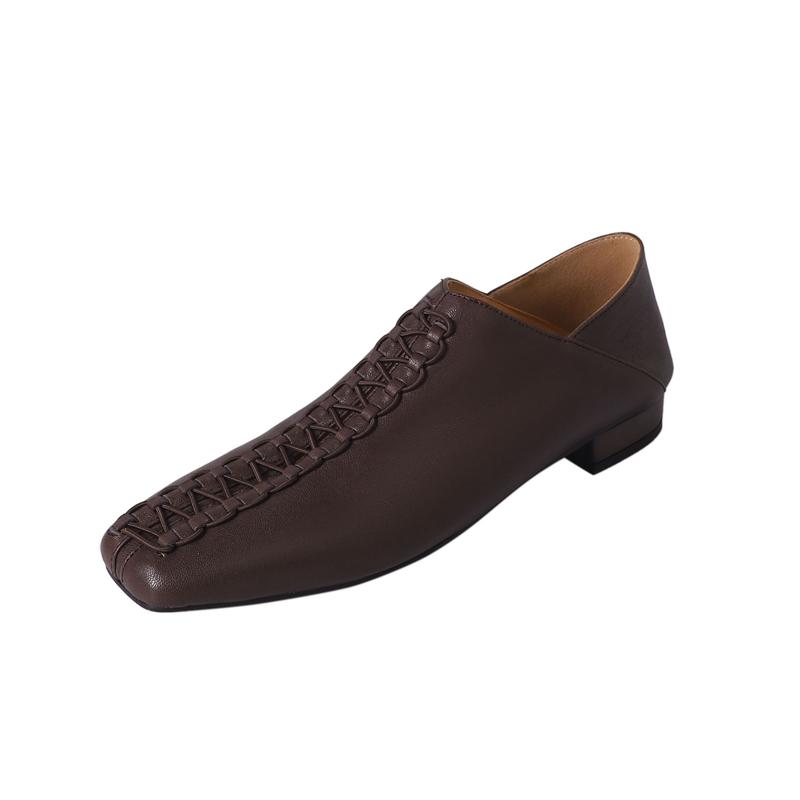 Fashion Women's new spring and summer square toe soft sheepskin retro elastic band comfortable low heel plus size fashion single shoe