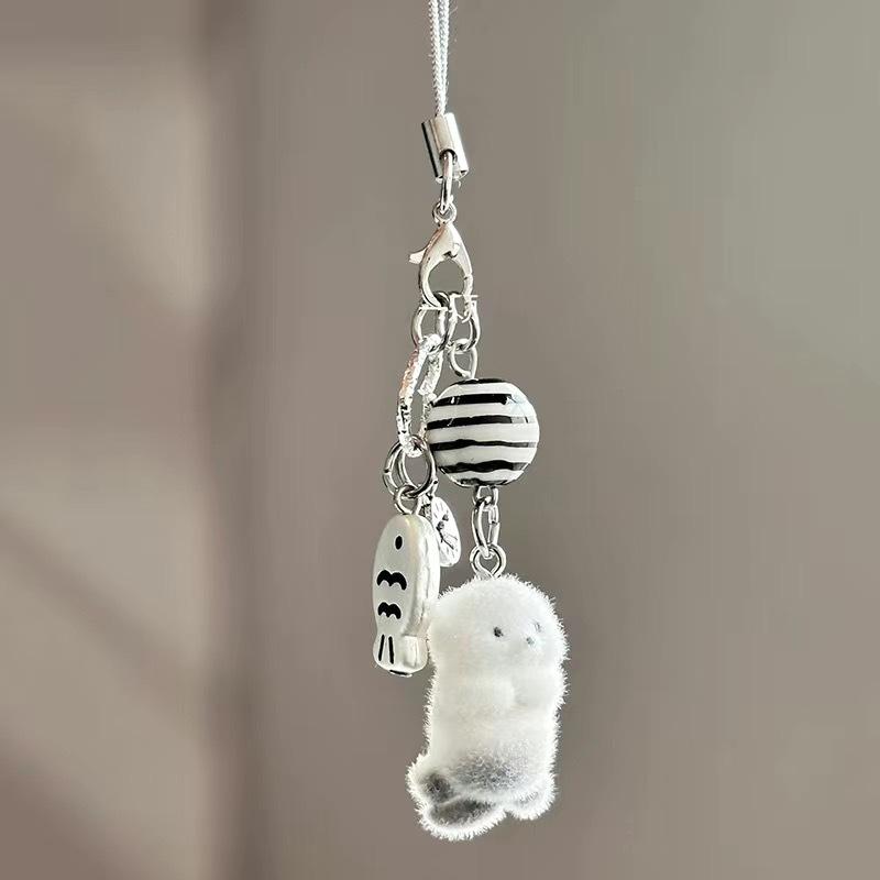 Kawaii Plush Cute Cat Keychain Flocking Animal Pendant Phone Lanyard Hanging Keycord Charm Key Chains DIY Accessories Girl Gifts