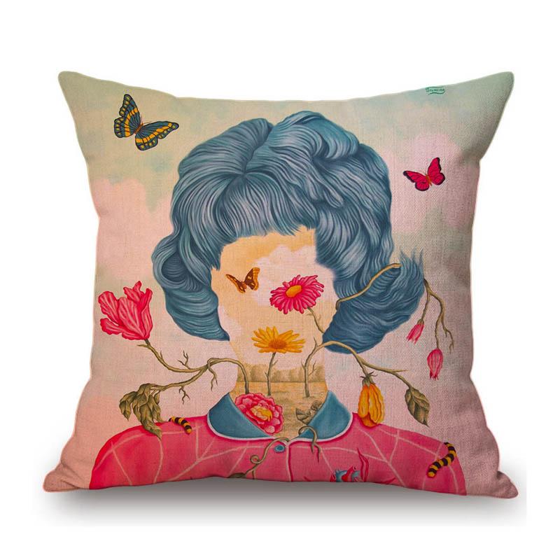 Rafael Silveira Surrealism Oil Painting Pretty Faceless Girl Flower Growth Cotton Linen Sofa Throw Pillow Case Cushion Cover
