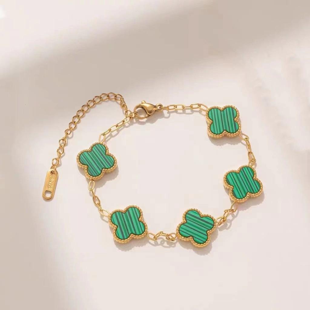 Net Red New Titanium Steel Four-leaf Clover Bracelet Female Simple Ins Five Flowers Mother-of-pearl Good Luck Four-leaf Clover Hand Jewelry Chain