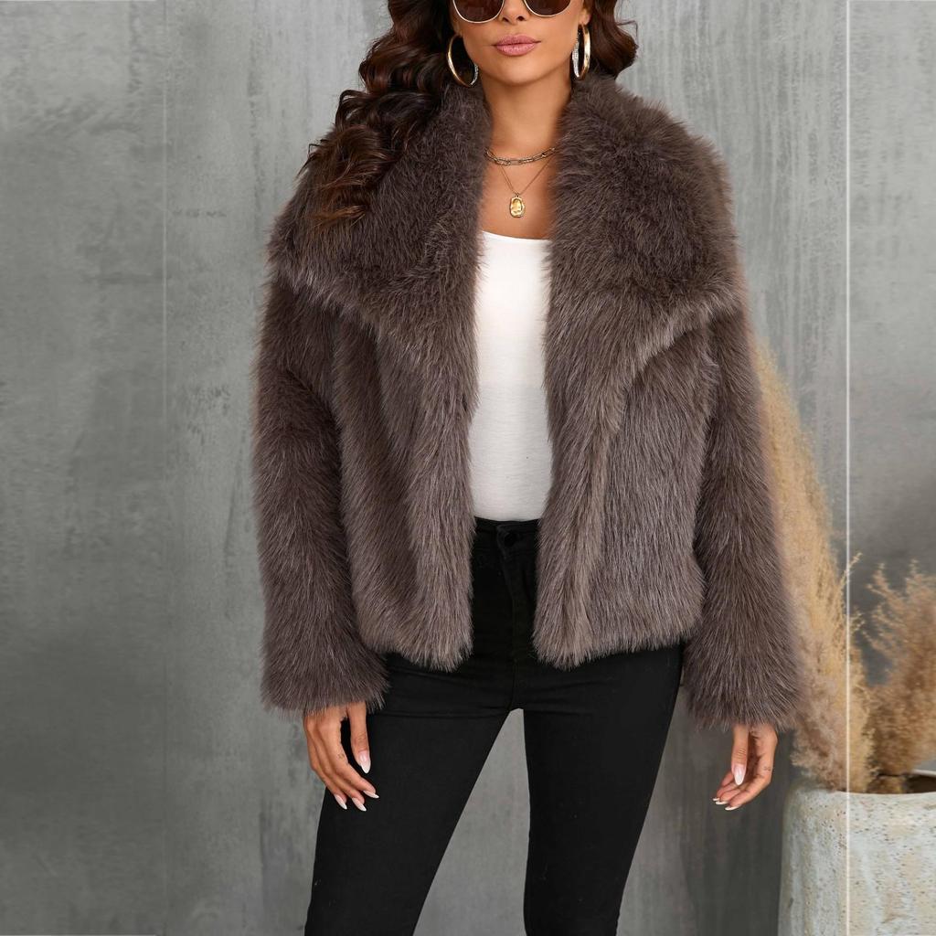 Women's Fashion Comfortable Large Lapel Faux Coat Short Coat Plush Women's Clothing