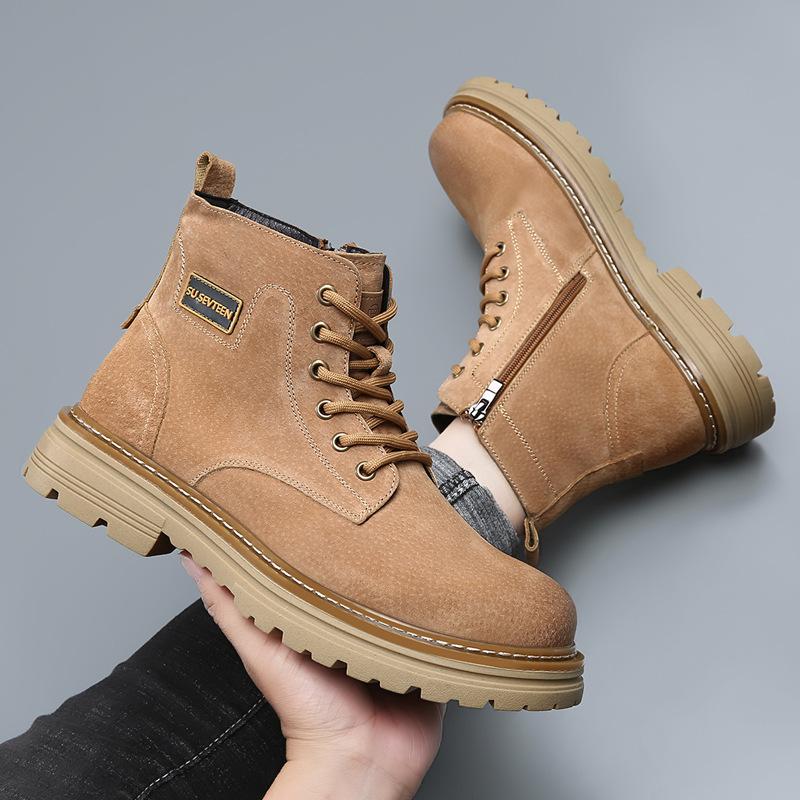 Autumn Winter Cow Suede Leather Boots for Men New Designer High Top Keep Warm Platform Shoes Male Fashion Casual Work Boots Man