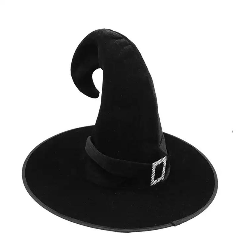 1pcs Halloween Party Witch Hat Curved Black Velvet Magic Costume Accessory for Dance Masquerade Role-playing Props