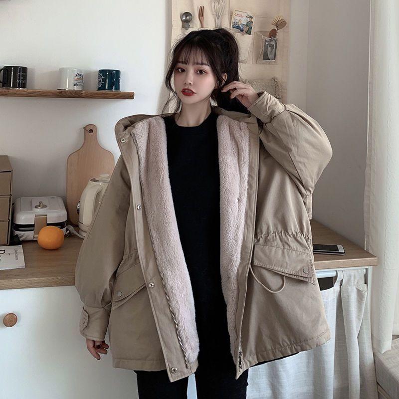 Women's Parkas Cotton Jacket Autumn Winter Coat Korean Version Loose Plush Thicken Hooded Coat Casual Student Jackets