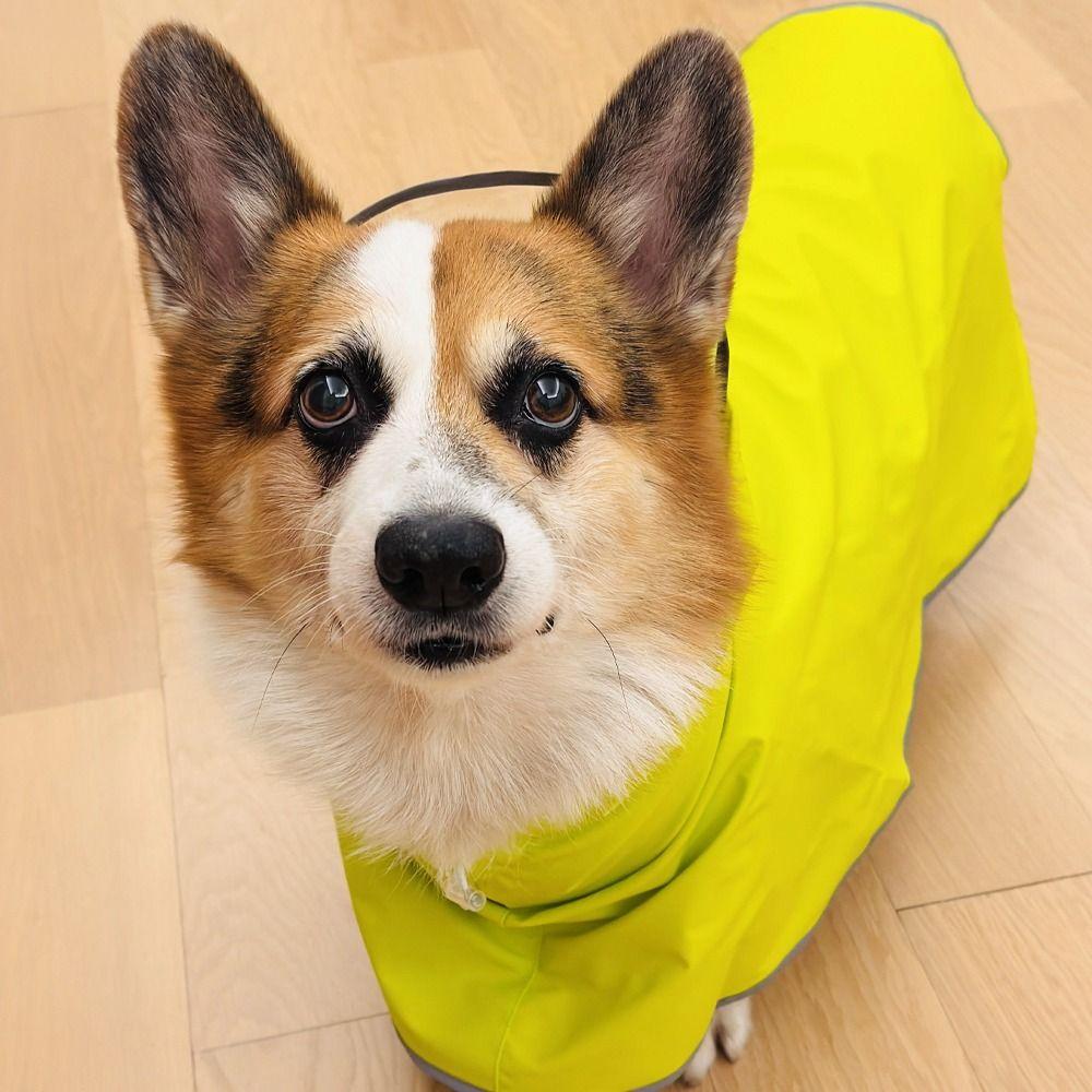 Reflective Stripe Dog Hooded Raincoat Full Coverage Leash Hole Waterproof Cloak Oxford Cloth Dirt-Resistant Rain Jacket