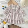 Spring Autumn Girls Floral Princess Dress Cute Lace Trim Ruffle Hem Toddler Kids Party Pageant Cotton Blend Sundress