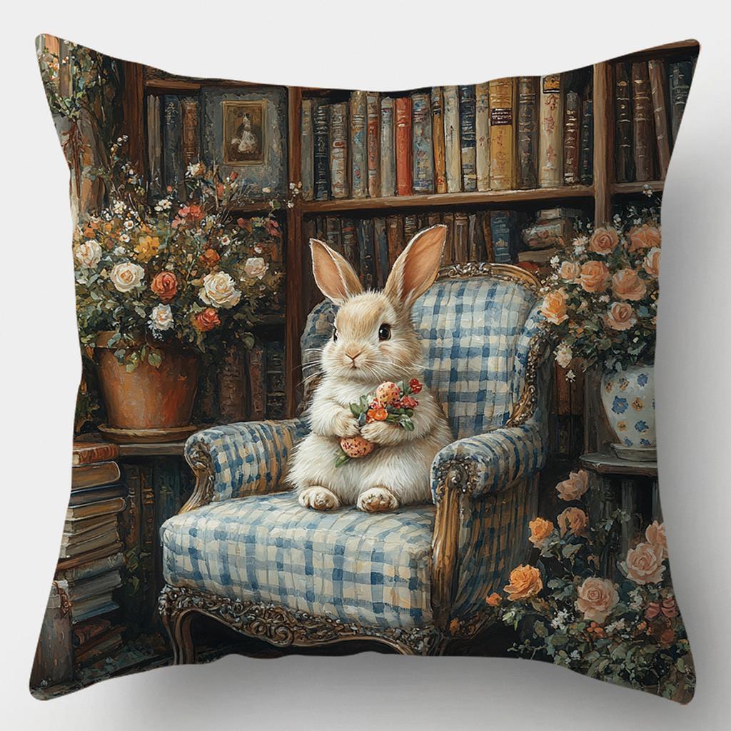 Easter Cartoon Printed Bunny Egg Pillowcase Home Sofa Cushion Cover Bedroom Bedside Pillow Cover