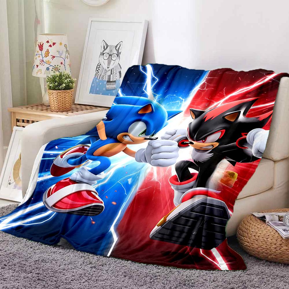 1Pc Sonic Vs Shadow Battle Flannel Blanket, Soft And Comfortable, Casual Warm, Camping Travel, Christmas, Halloween Xmas Gift. G156
