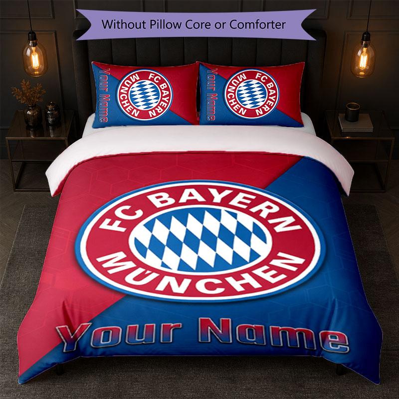 Set Biancheria da Letto Personalizzato Bayern Monaco con Nome Testo 1 Copripiumino+2 Federe Logo Calcio Regalo Personalizzato per Occasioni Speciali Decorazione Camera da Letto