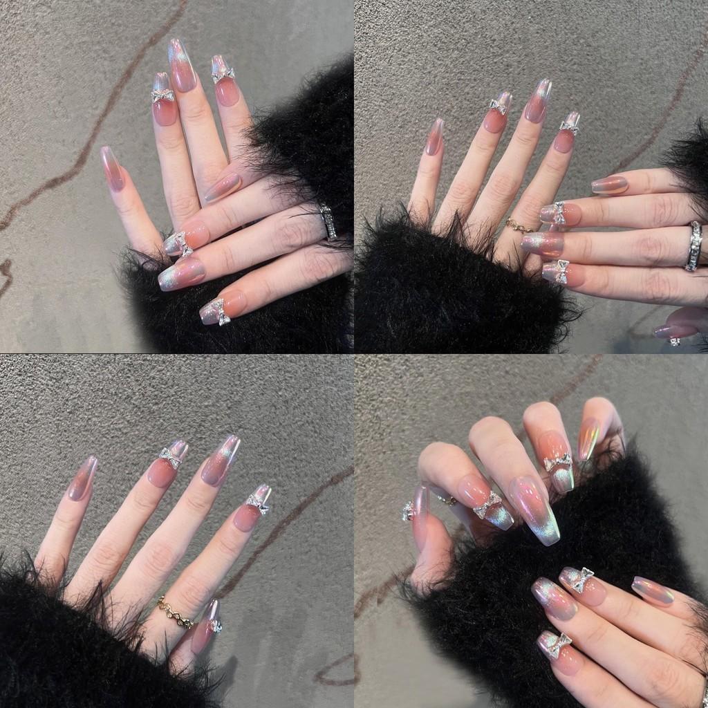 Nail Cute Stickers Bowknot Cat Eye For Ladies Midlong Style Enhancing White