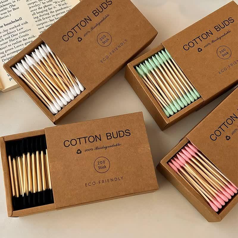 AKIRO Double-Ended Cotton Swabs in Kraft Box, 200 Count