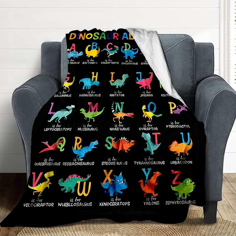 Dinosaur Alphabet Flannel Blanket Throw Blanket Soft Warm Sofa Bed Camping Car Home Decor Unique Christmas Gift C930582
