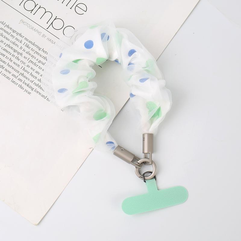 Women Heart Polka Dot Scrunchies Phone Lanyard Universal Phone Wrist Straps Anti Lost Hand Lanyard Detachable Cute Wristband