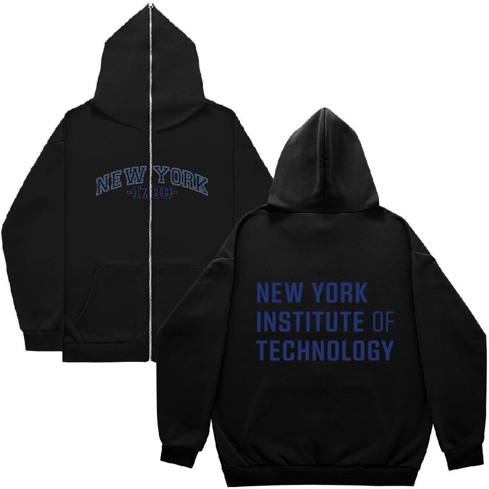 3D Printed NY Unisex Hooded Long Zipper Sweatshirt with Loose Fit Jacket