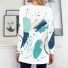 Women Plus Size Round Neck Long Sleeve Blue White Tie Dye Printed Loose Longline T Shirt With Pockets