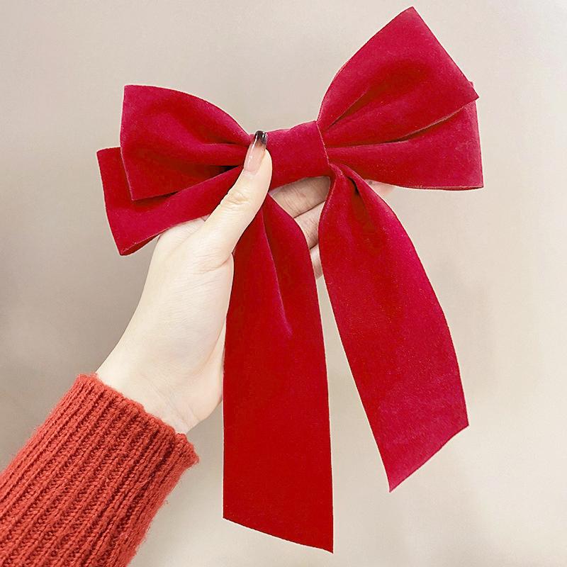 

Big Bowknot Hair Clip Women Velvet Black Red Vintage Hairpins Wedding Long Ribbon Korean Hair Pin Barrette Fashion Girl Headwear красный