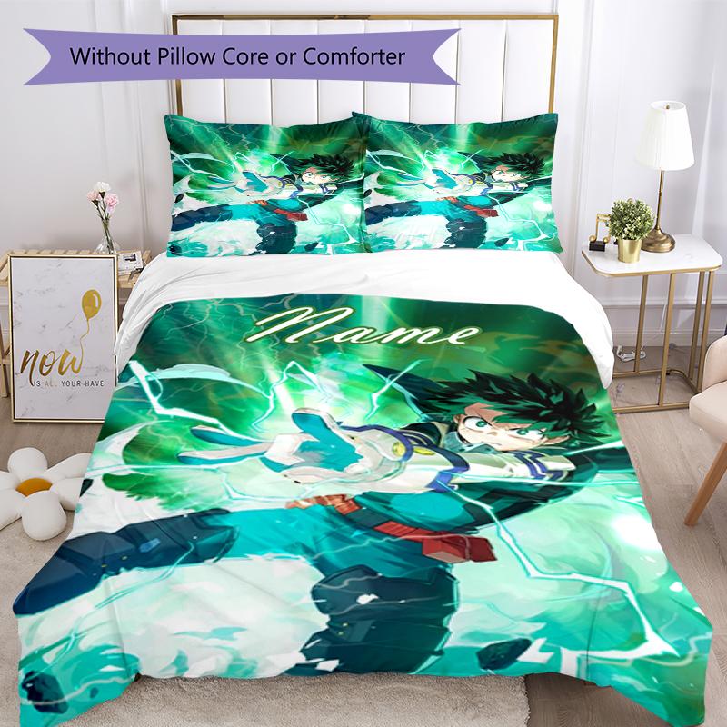 3pcs Custom Name My Hero Academia Bedding Set Duvet Cover Closure Includes 1 Duvet Cover & 2 Pillowcases, Soft and Comfortable for All Seasons.