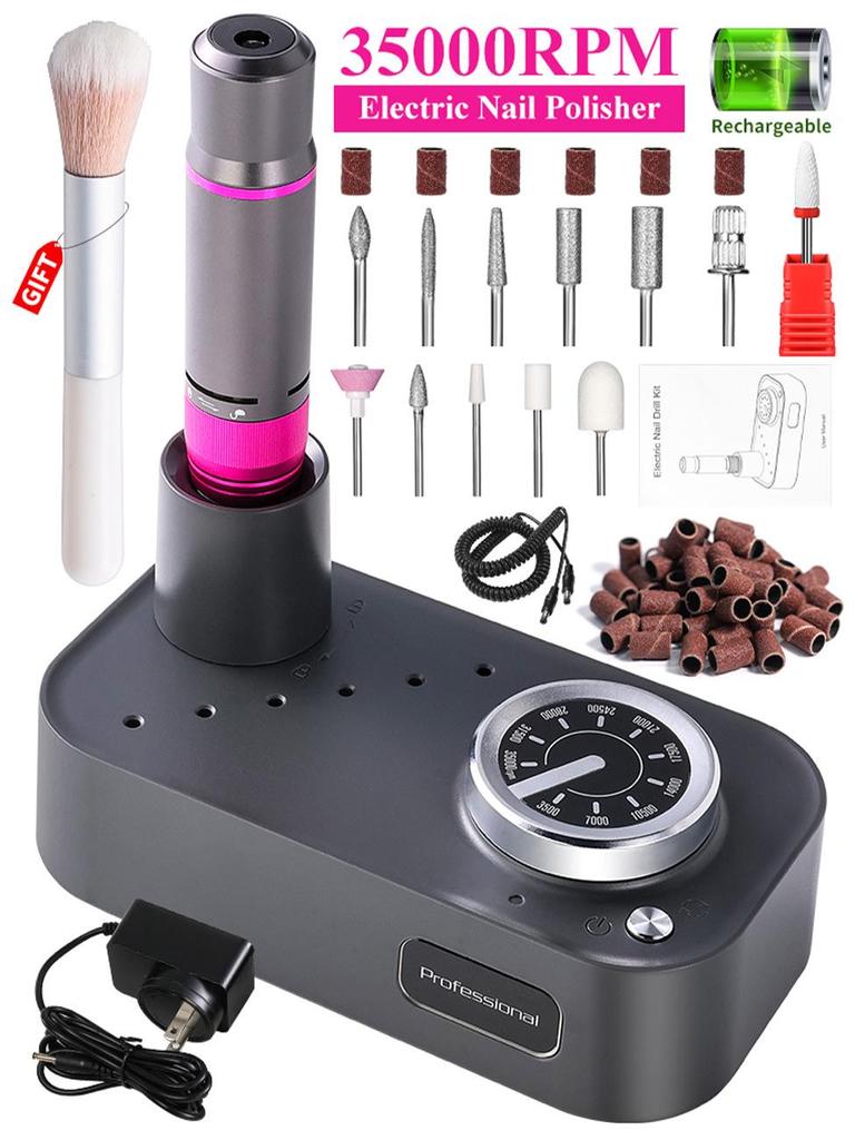Portable 35,000 RPM Rechargeable Nail Drill Set