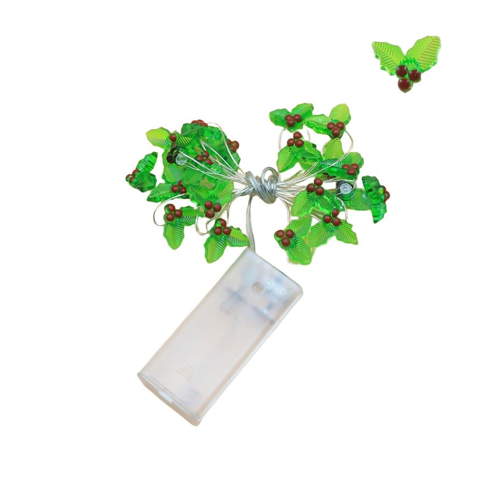 Christmas Decorative String Lights with Red Berries and Christmas Leaves for Holiday Home Decor