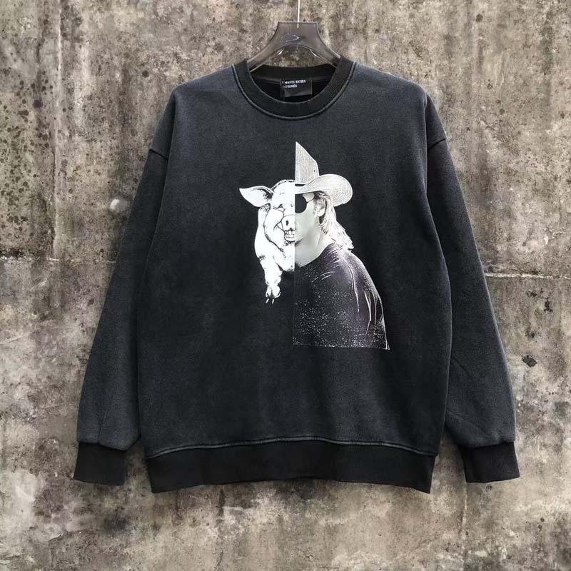 Mens Vintage Washed Distressed Cotton Hoodie Loose Fit Round Neck Streetwear Sweatshirt
