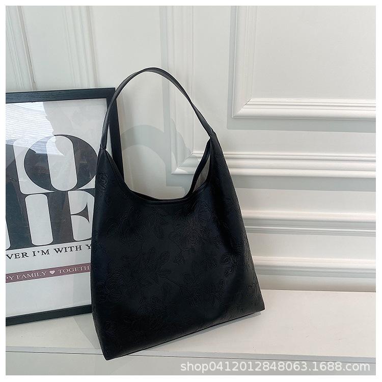 

Повседневная текстурная сумка-тоут женская 2025 новая большая вместительная сумка на плечо с принтом в национальном стиле модная рабочая сумка для поездок чёрный