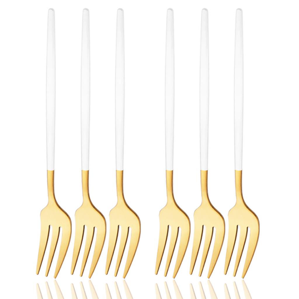 6Pcs Pink Gold Dinnerware Set Stainless Steel Small Fork Cutlery Cake Fork Fruit Fork Dessert Fork Flatware Kitchen Accessory