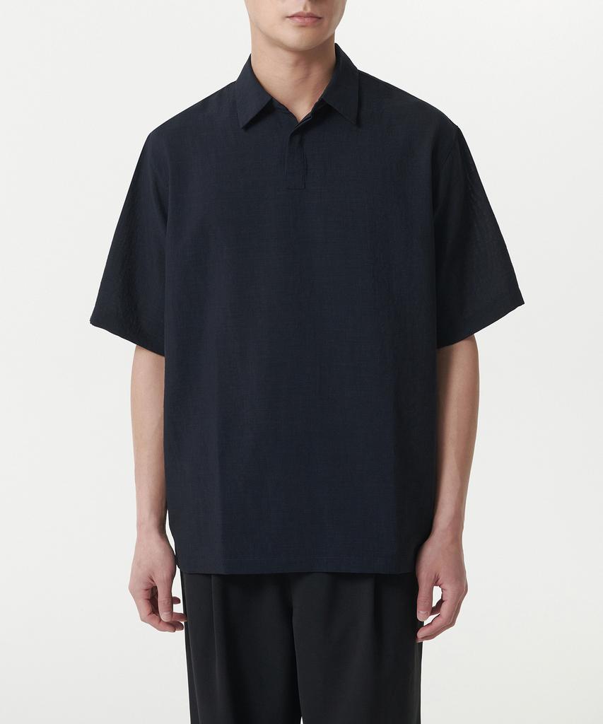 Musinsa Standard Relaxed Linen-Like Tunic Short Sleeve Shirt [Navy]