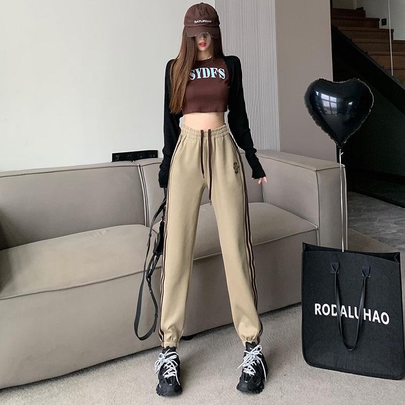 

Повседневные брюки-шароварыЖенские спортивные штаны 2024 Весна и осень Новые модные свободные прямые брюки плюс бархатная верхняя одежда M-4XL 2XL хаки