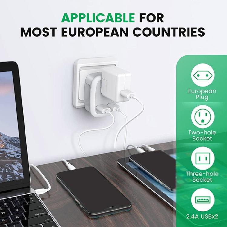 Multifunctional US to European/UK/IT/for CH Travel Plug Adapter with 2 USB 3 in