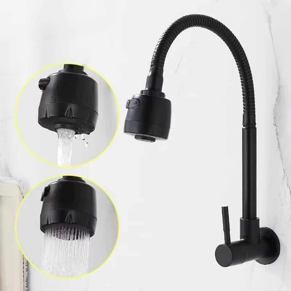Universal Plastic Kitchen Faucet Black Flexible Single Cold Water Taps Wall Mounted Rotating Water Tap Nozzle Tap Sink