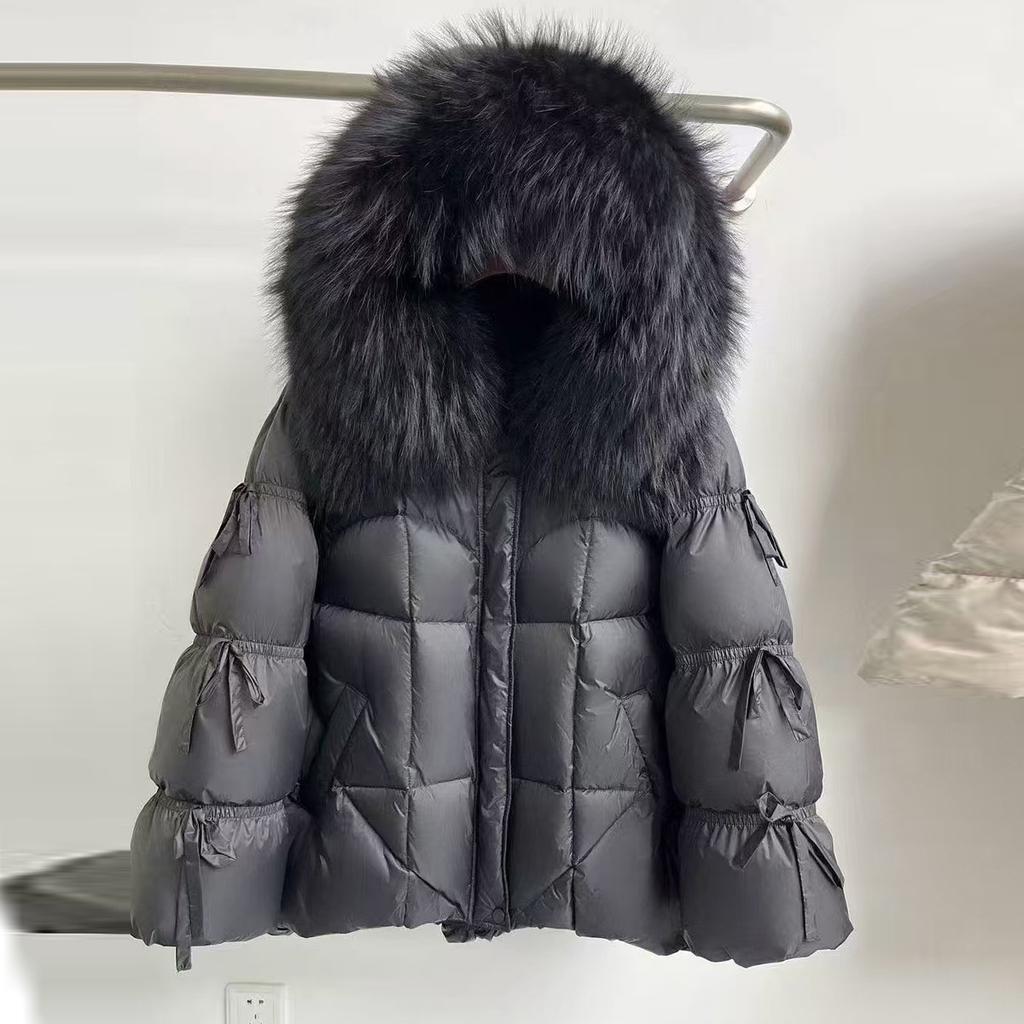 Winter new fur natural big fur collar hooded down jacket women's medium and long thickened warm fashion coat