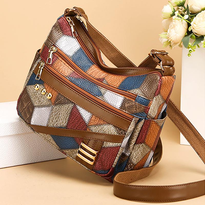 Versatile Middle-aged Women's Bag Cross-border Women's Soft Leather Backpack New Fashionable 3D Lattice Large-capacity Messenger Bag