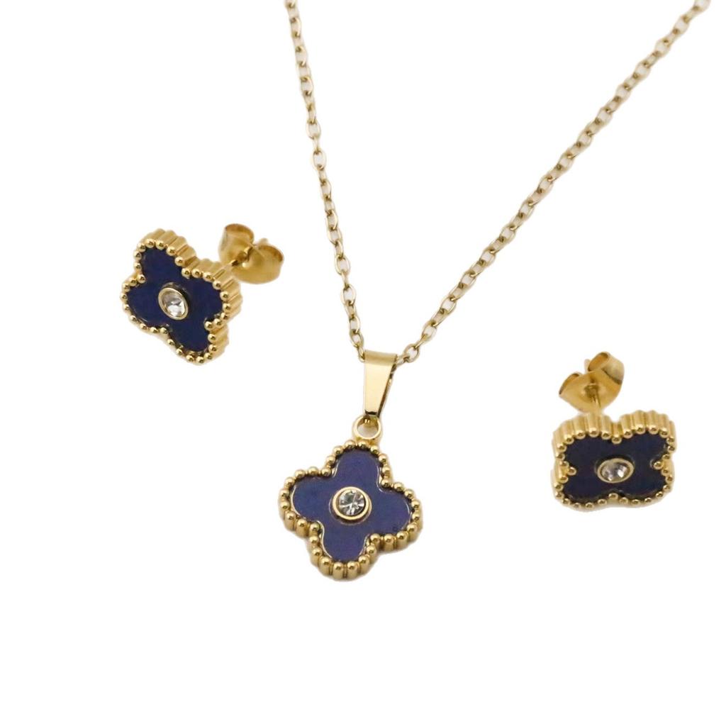 Titanium Steel Four-leaf Clover Shell Necklace and Earrings for Women's Fashion Jewelry